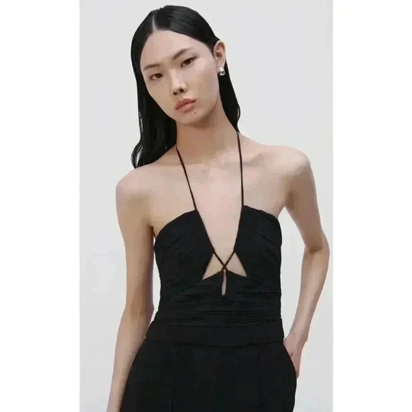 SIMKHAI GALA PLISSE CUT OUT BLACK JUMPSUIT NEW NWT! - Picture 7 of 11